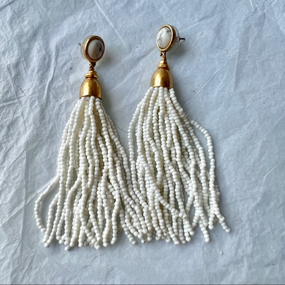 Stella & Dot Gita beaded Tassel earrings white and gold - Picture 8 of 11